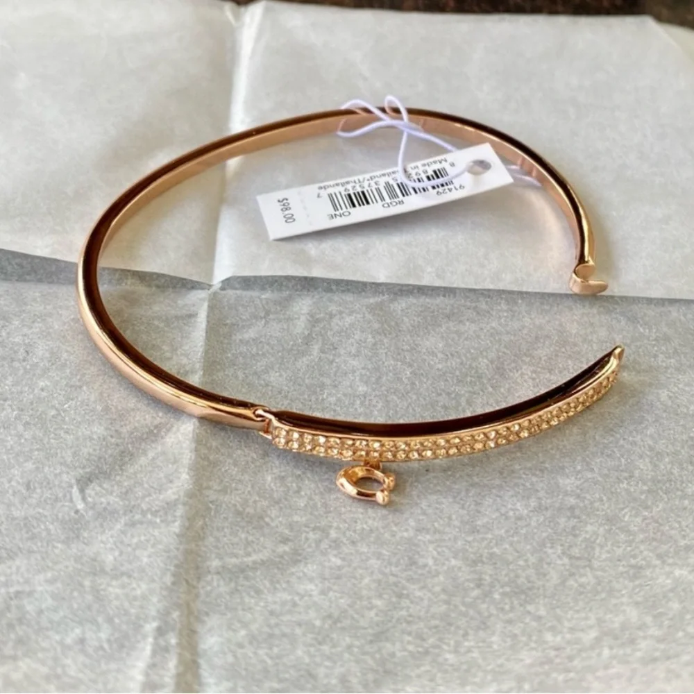 Coach Signature Pave Bar Hinged‎ Bangle bracelet rose gold NWT